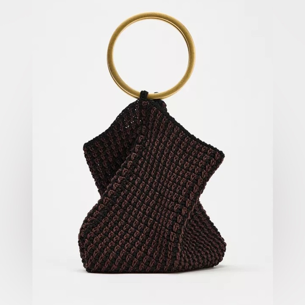 Zara Woven Black and Brown Women's Bag with Metal Hardware